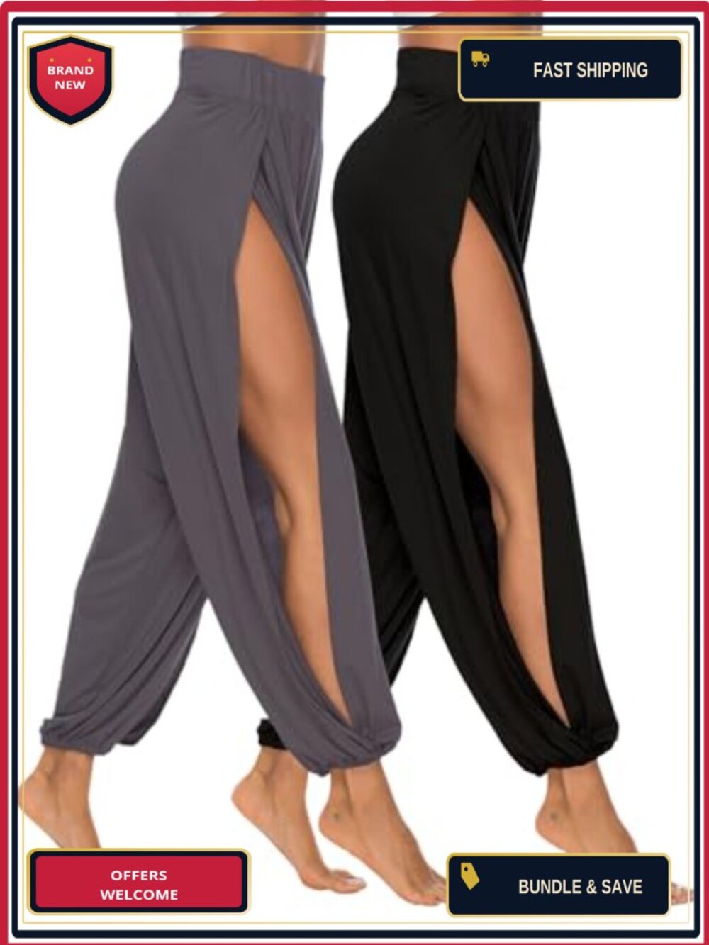 High Slit Harem Pants Rayon Spandex Bohemian Yoga Lounge Trousers